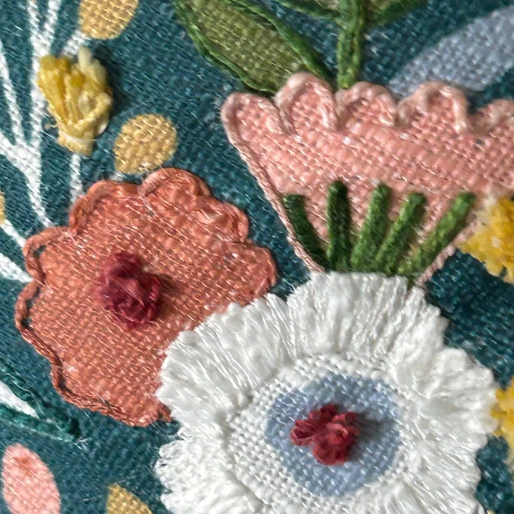 Floral Embroidered Accent Pillow Butterfly Shape 15 x 16 x 4 New With Tags Teal